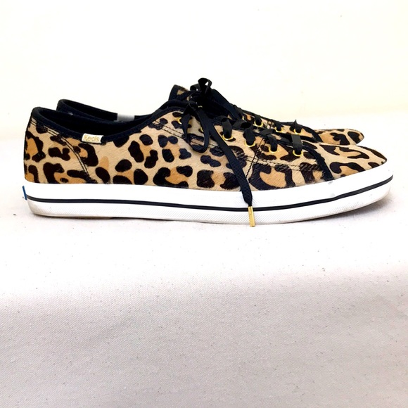 kate spade Shoes - Keds Kate Spade Sz 11 sneaker colab leopard print calf hair flat black grosgrain